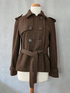 Zara Basic Structured Double-Breasted Belted Jacket | Wool Blend | Size L